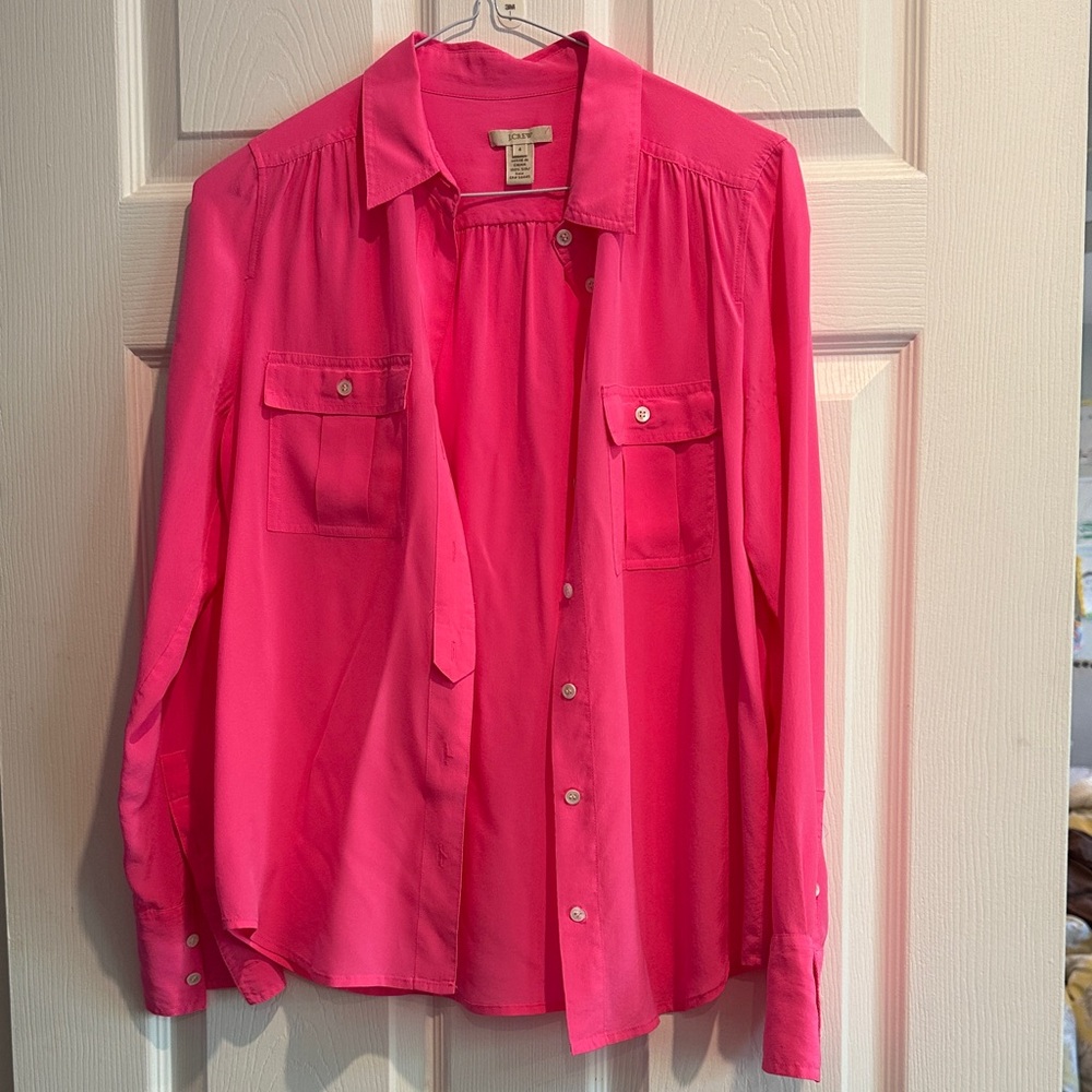 J. Crew Vibrant Pink Silk Top